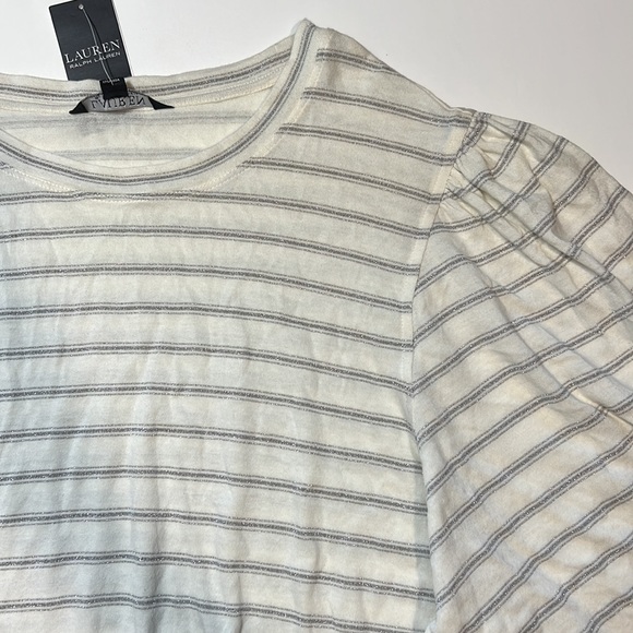 Lauren Ralph Lauren Women's Cream Metallic Stripe Flow Sleeve "Lurex" Blouse - Picture 2 of 4